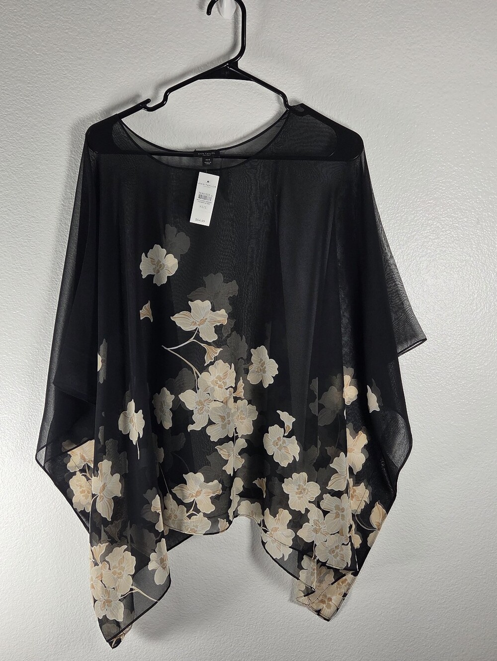 Ann Taylor Factory Women's XS/S Sheer Black Top with Subtle Floral
